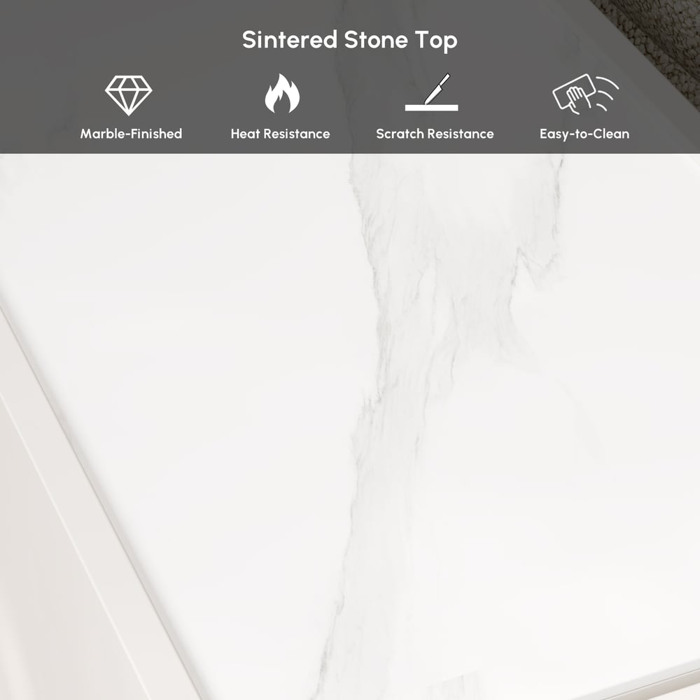 Table d'appoint intelligente étroite avec plateau en pierre frittée avec rangement image de fenêtre