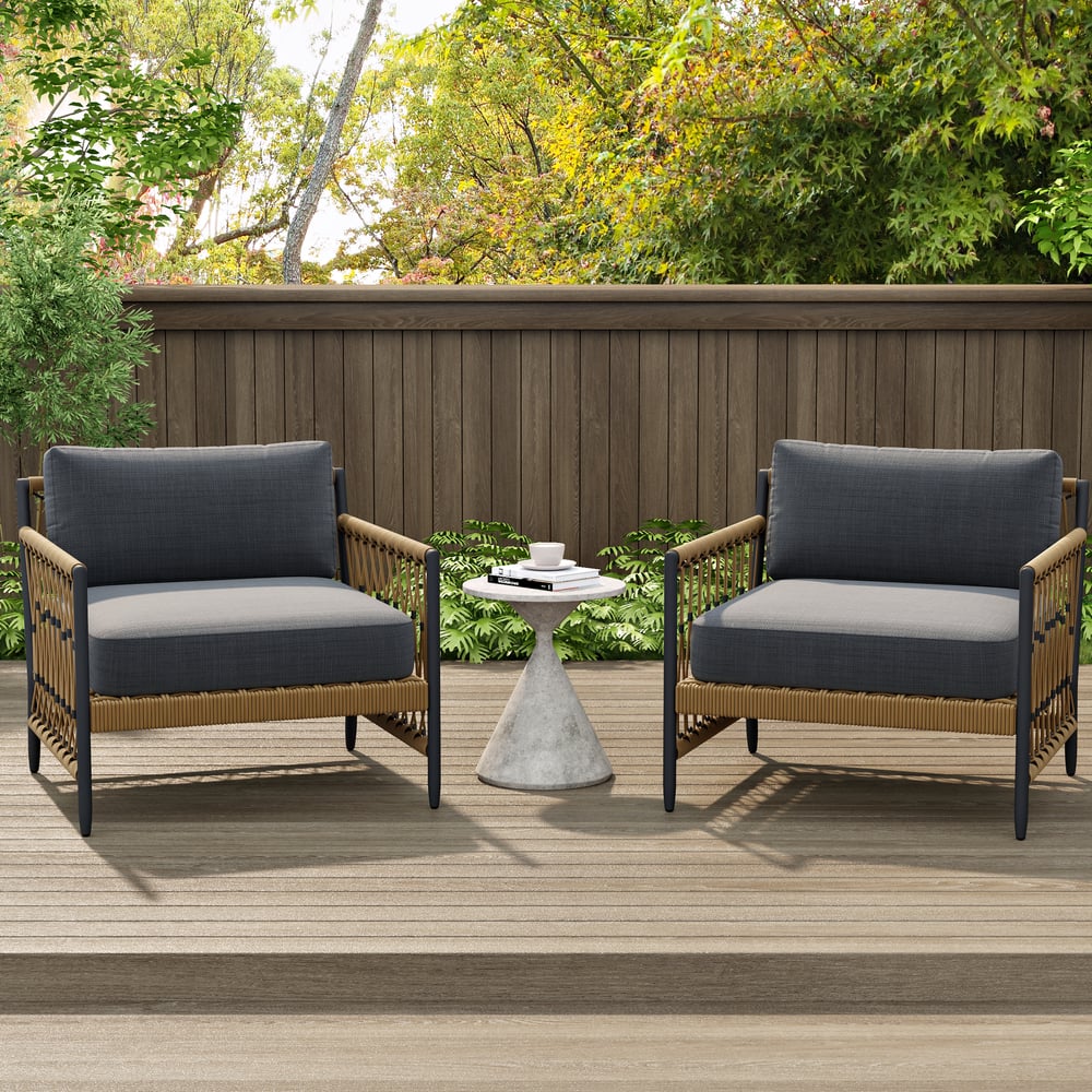 Ropipe Outdoor Armchair with Hand Woven Rope & Dark Gray Polyester Cushion window image