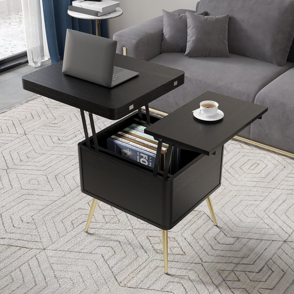 Modern Multi-functional Coffee Table Extendable with Storage & Lift Top in Black window image