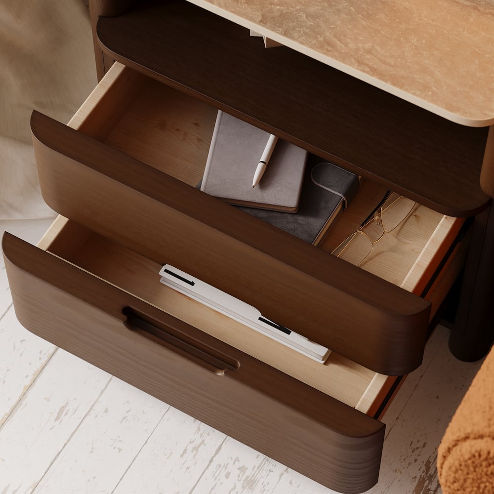 Modern Sintered Stone Top Nightstand with Drawers & Shelf window image