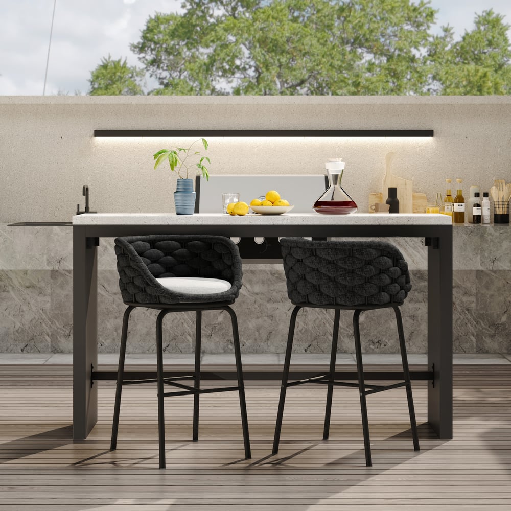 2 Pieces Outdoor Chair Patio Woven Rope & Aluminum 38" Bar Stools Set with Swivel Base window image