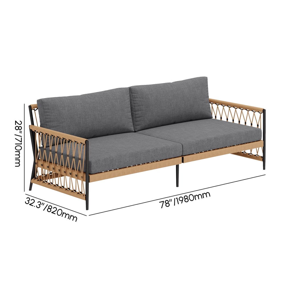 Ropipe Woven Rope Outdoor Sofa 3-Seater Sofa with Dark Gray Polyester Pillow Cushion weights dimensions image