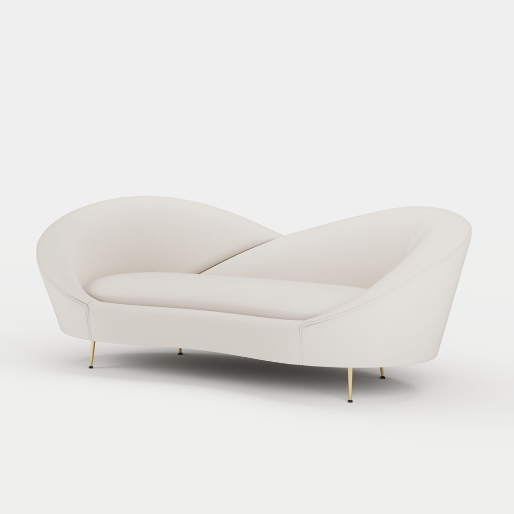 93" Modern White Velvet Upholstered Large 3-Seater Curved Sofa window image