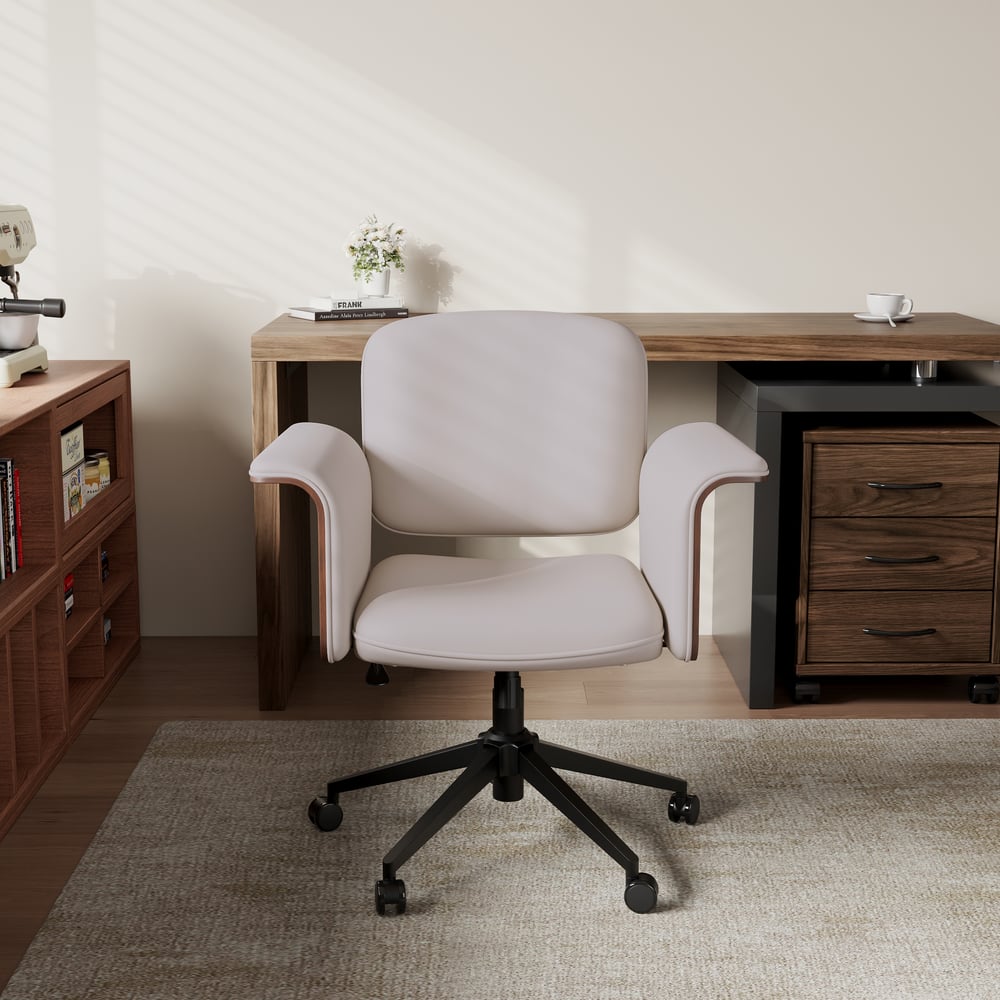 Customer Reviews for Wood & Faux Leather Office Chair - Ergonomic Adjustable Swivel (Khaki)