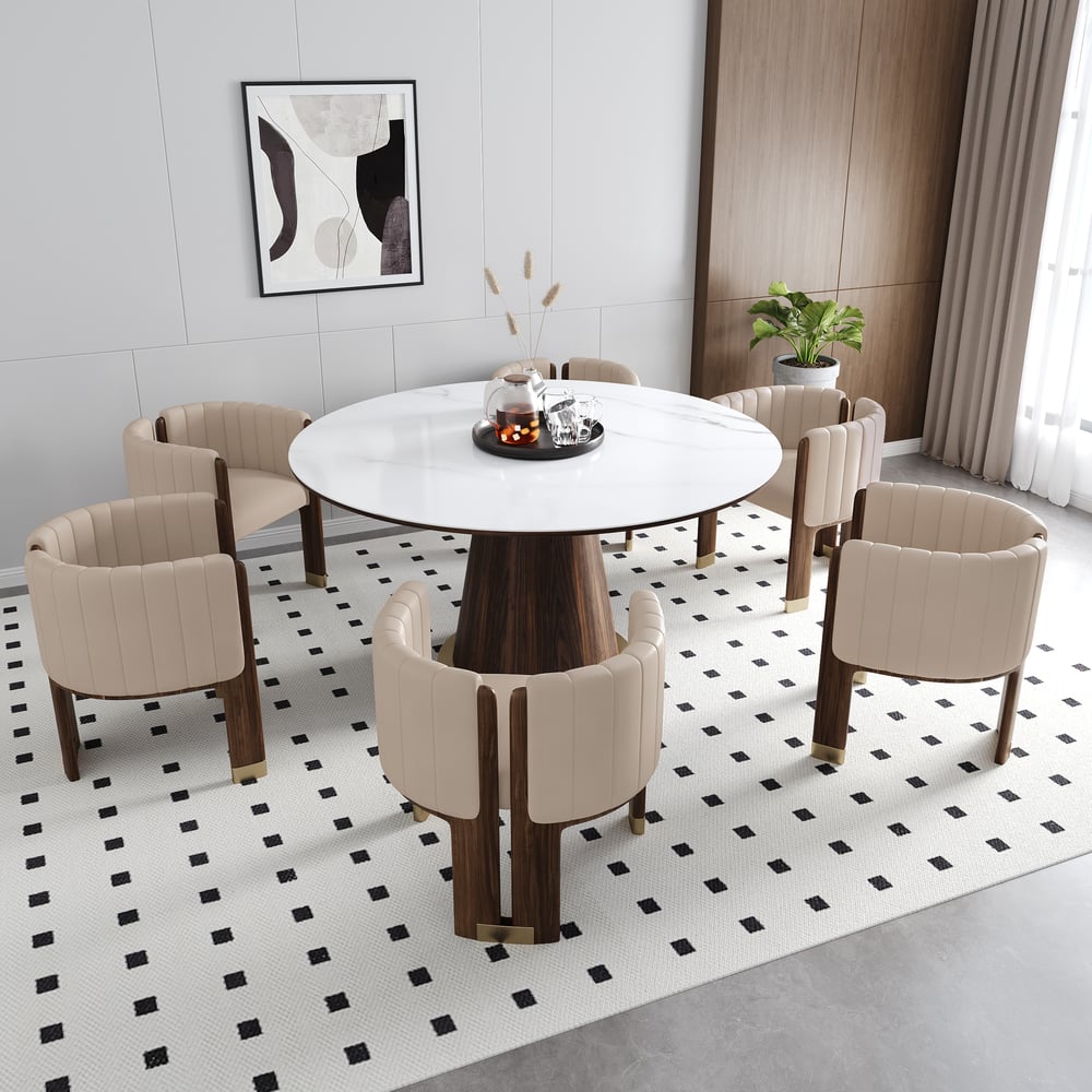 Faux Leather Fluted Upholstered Accent Chair with Wood Frame window image