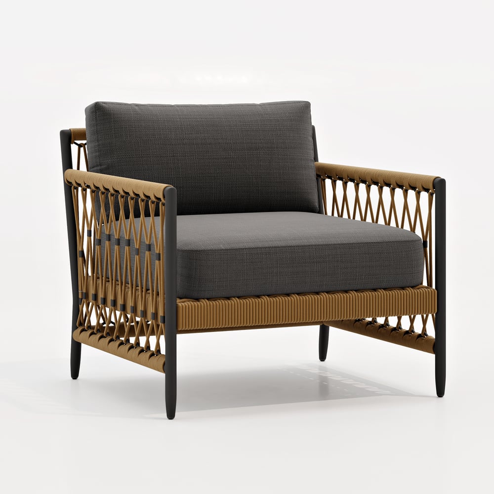 Ropipe Outdoor Armchair with Hand Woven Rope & Dark Gray Polyester Cushion window image