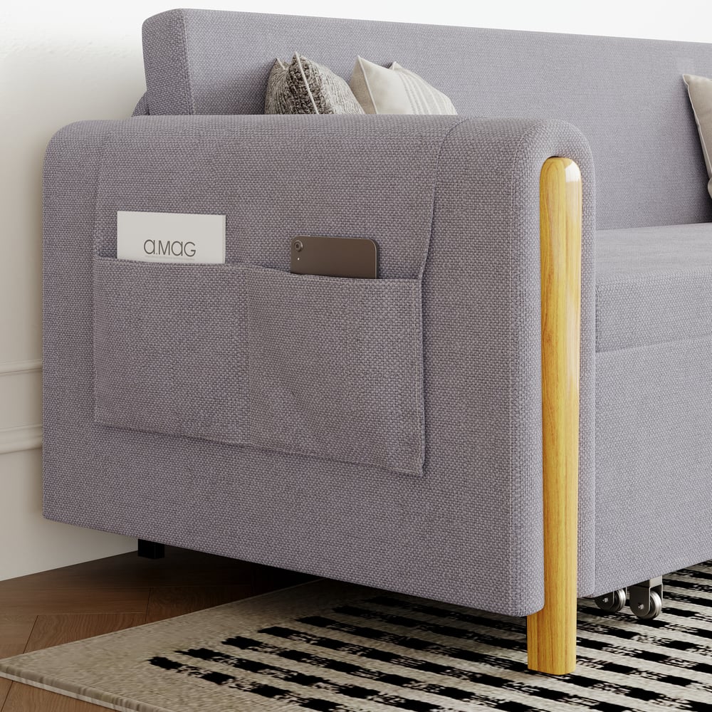 Divano letto convertibile in lino a 3 posti Queen da 82" Immagine della finestra