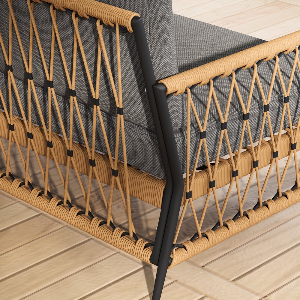 Ropipe Woven Rope Outdoor Sofa 3-Seater Sofa with Dark Gray Polyester Pillow Cushion window image