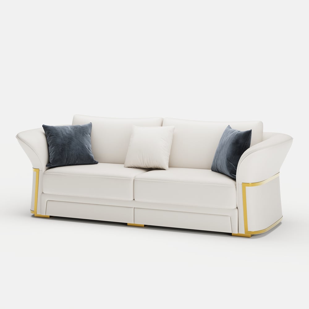 Modern Faux Leather Living Room Sofa Set in White Set of 3 window image