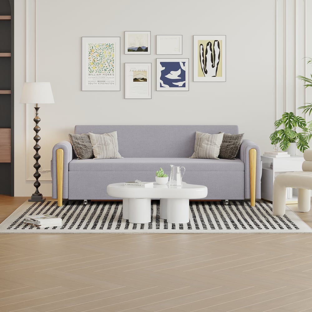 Divano letto convertibile in lino a 3 posti Queen da 82" Immagine della finestra