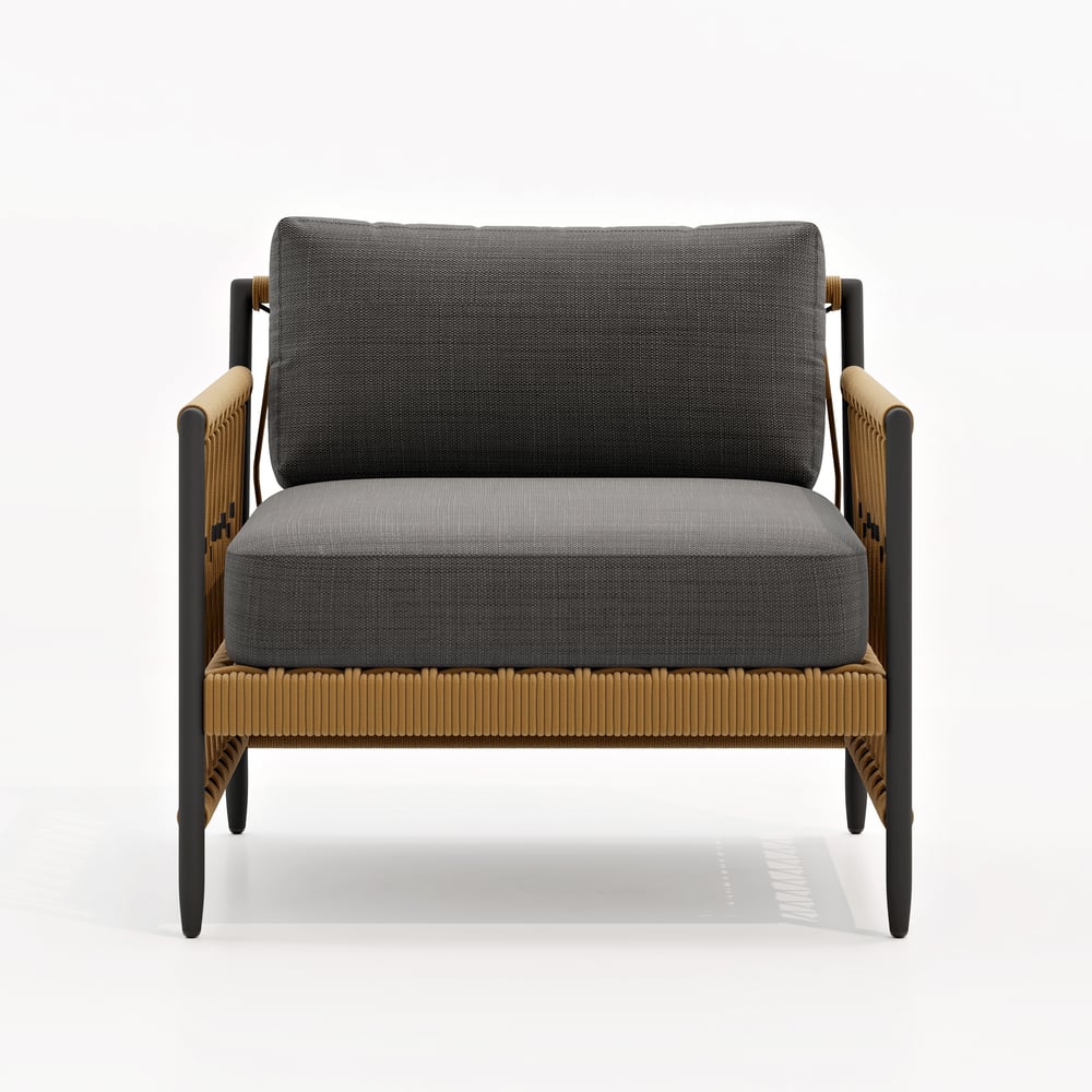 Ropipe Outdoor Armchair with Hand Woven Rope & Dark Gray Polyester Cushion window image