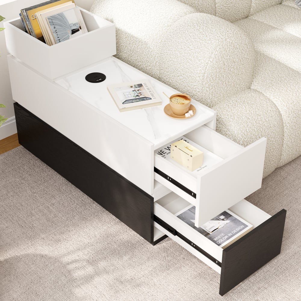 Sintered Stone Top Narrow Smart Side Table with Storage window image