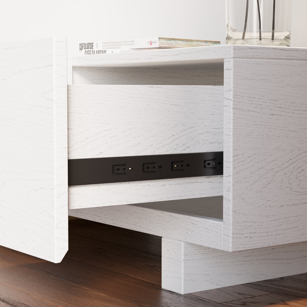 Extendable Floor White & Walnut TV Stand with 3 Drawers(47"-100") window image