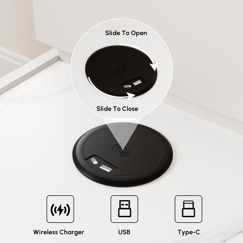 Table d'appoint intelligente étroite avec plateau en pierre frittée avec rangement image de fenêtre