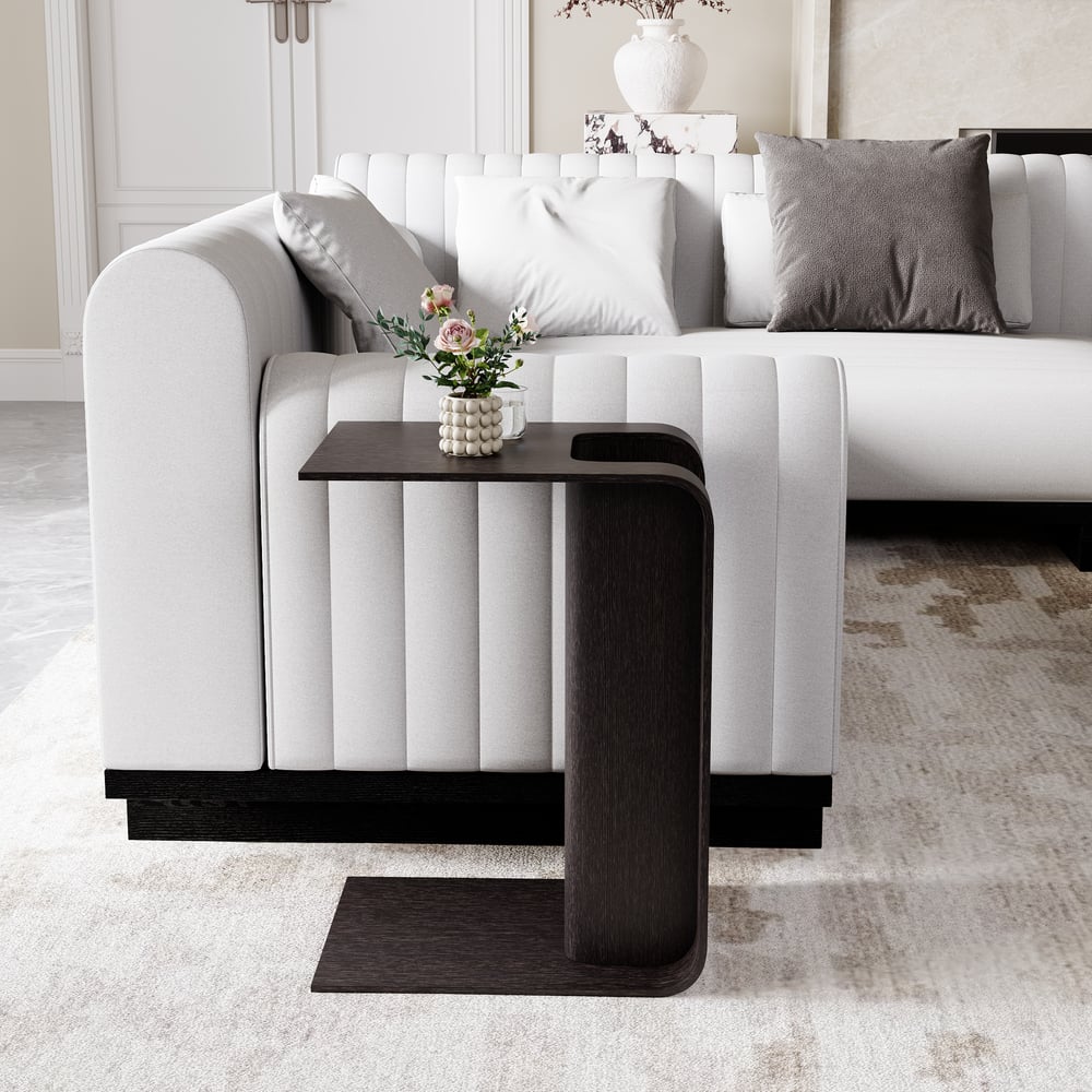 C-Shaped Black Convertible Wood Side Table with Storage window image