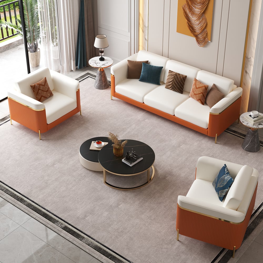 Vertex Modern Leather 3-Piece Living Room Sofa Set window image