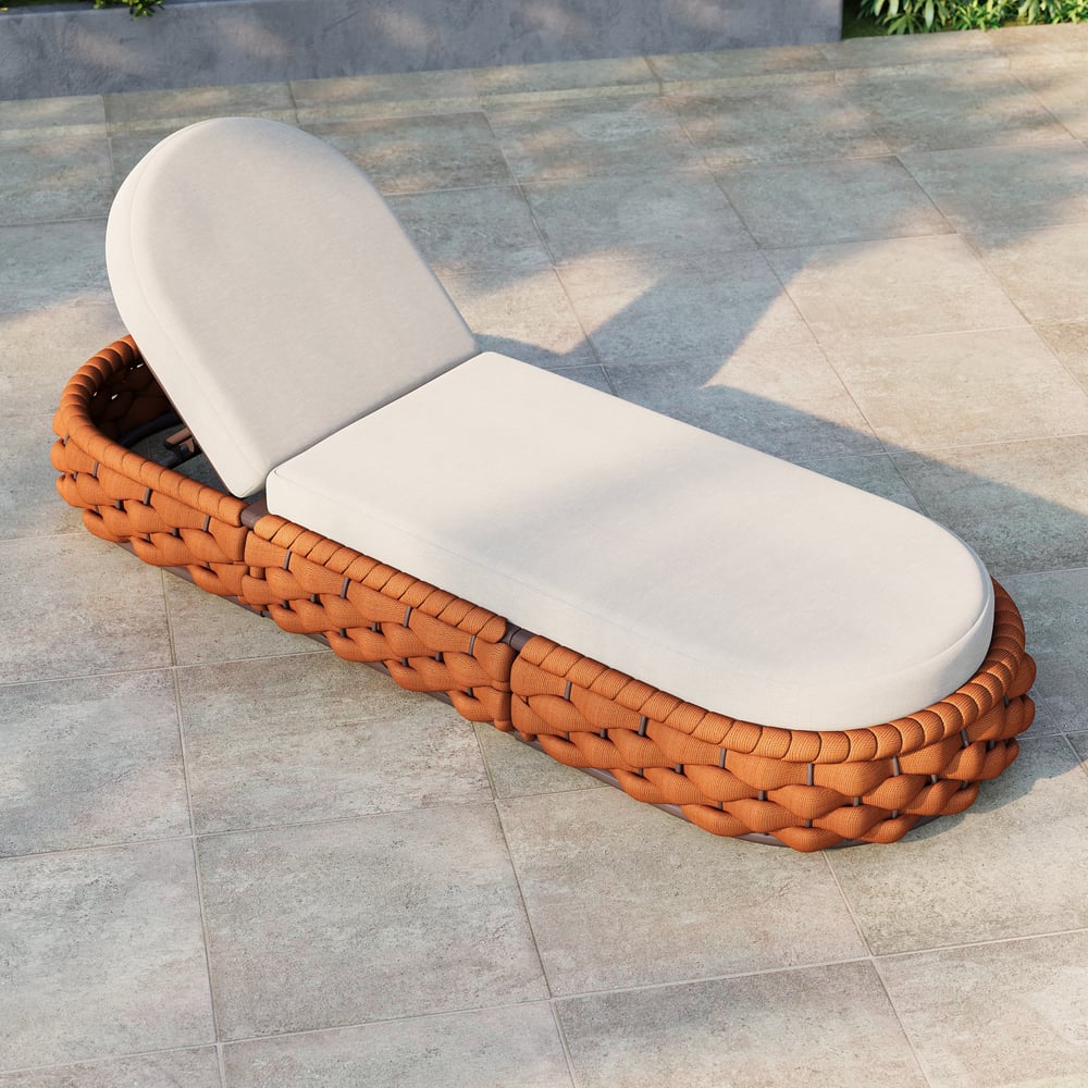 Tatta Woven Rope Outdoor Orange Adjustable Patio Chaise Lounge window image