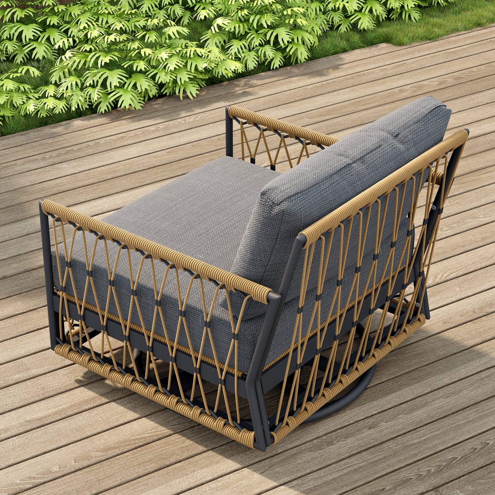 Ropipe Outdoor Swivel Chair with Hand Woven Rope in Dark Gray window image