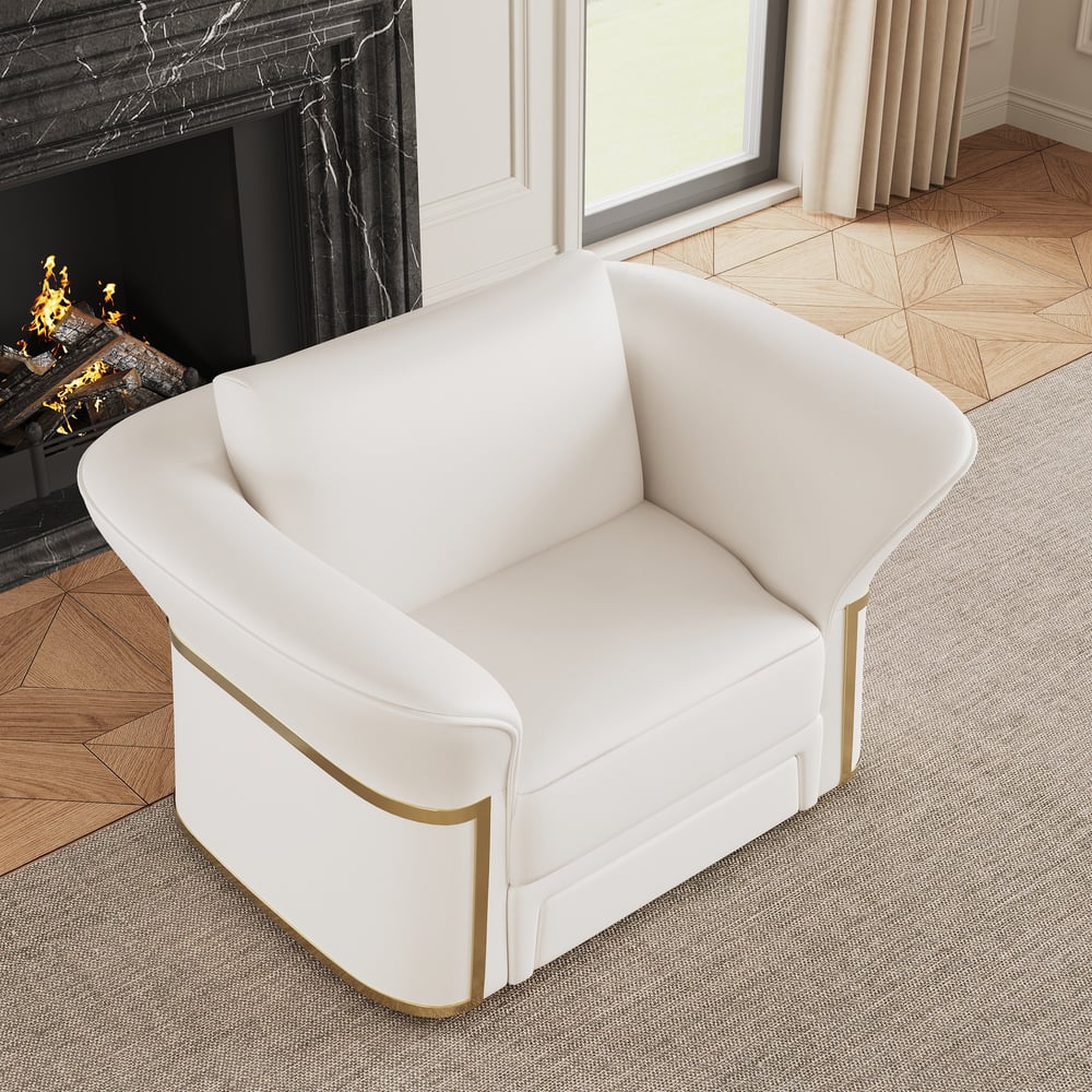 Modern Faux Leather Living Room Sofa Set in White Set of 3 window image