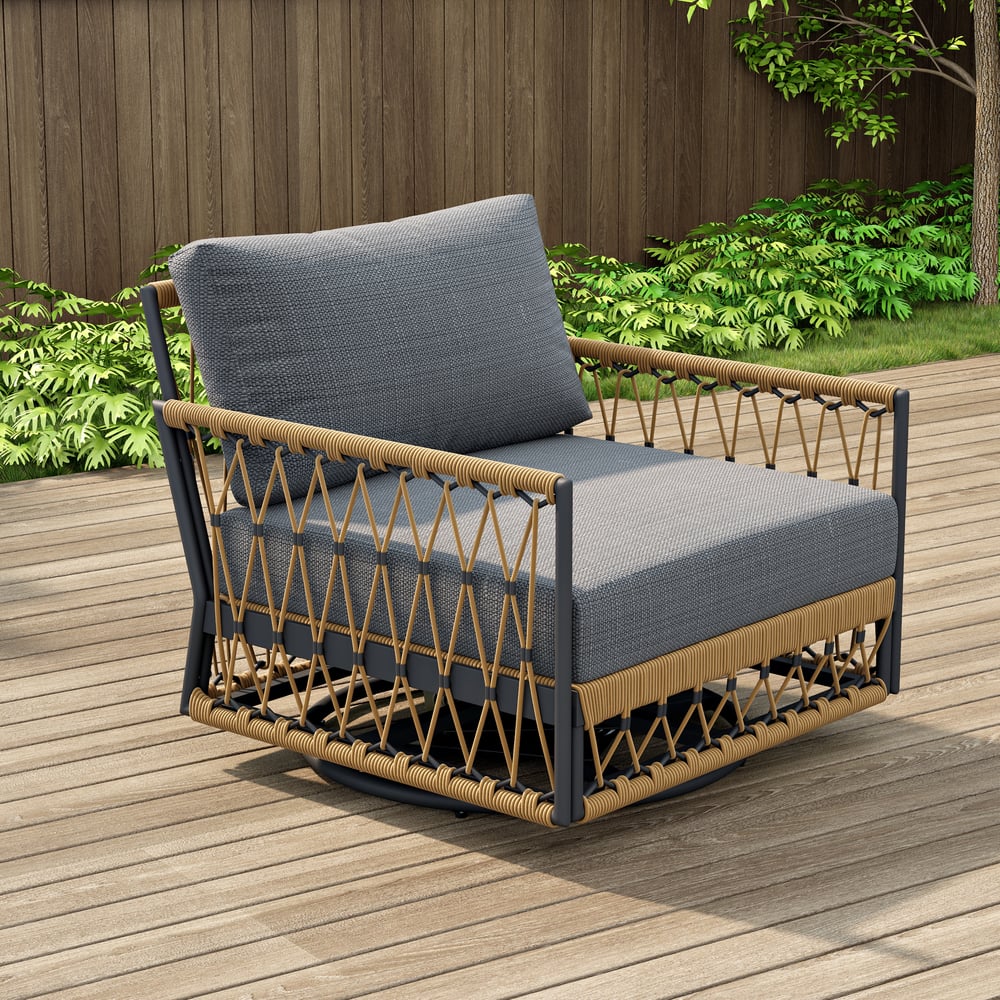 Ropipe Outdoor Swivel Chair with Hand Woven Rope in Dark Gray window image