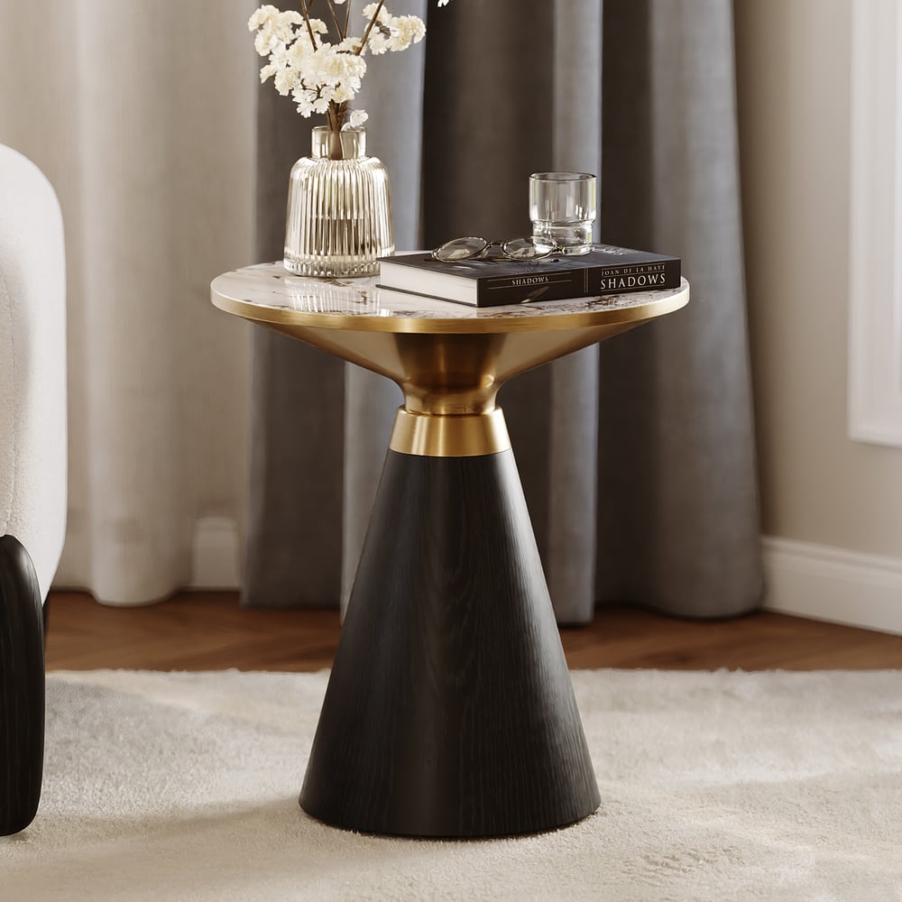 Round Black End Table with Sintered Stone Top window image