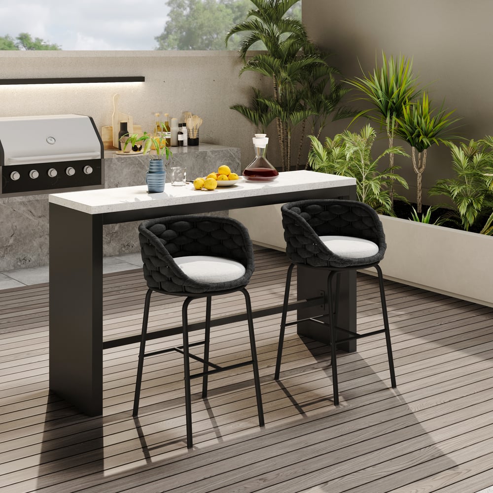 2 Pieces Outdoor Chair Patio Woven Rope & Aluminum 38" Bar Stools Set with Swivel Base window image