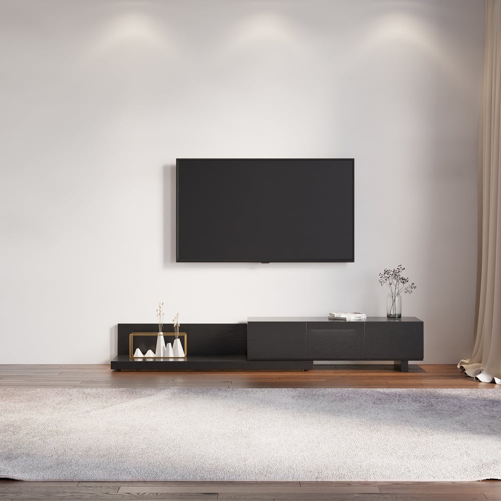 Extendable Floor Black TV Stand with 3 Drawers(47"-100") window image