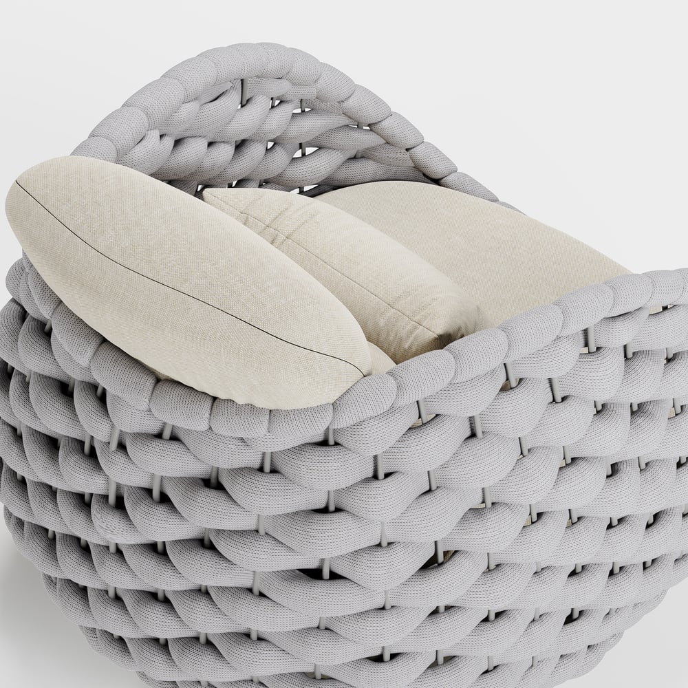 Chaise d'extérieur en corde tissée Fauteuil imperméable pour jardin et patio en gris clair avec coussin image de fenêtre