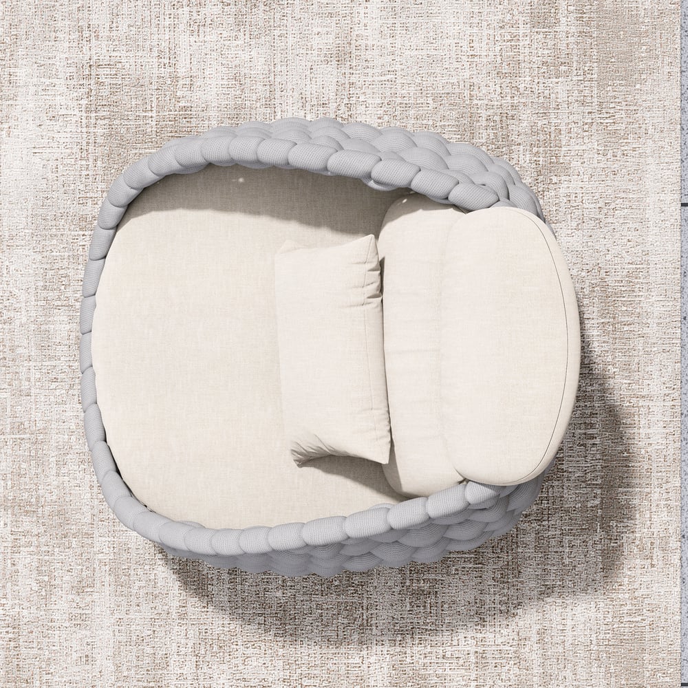 Chaise d'extérieur en corde tissée Fauteuil imperméable pour jardin et patio en gris clair avec coussin image de fenêtre