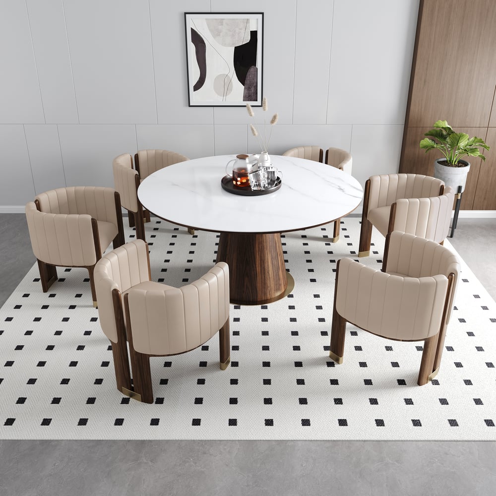 Faux Leather Fluted Upholstered Accent Chair with Wood Frame window image