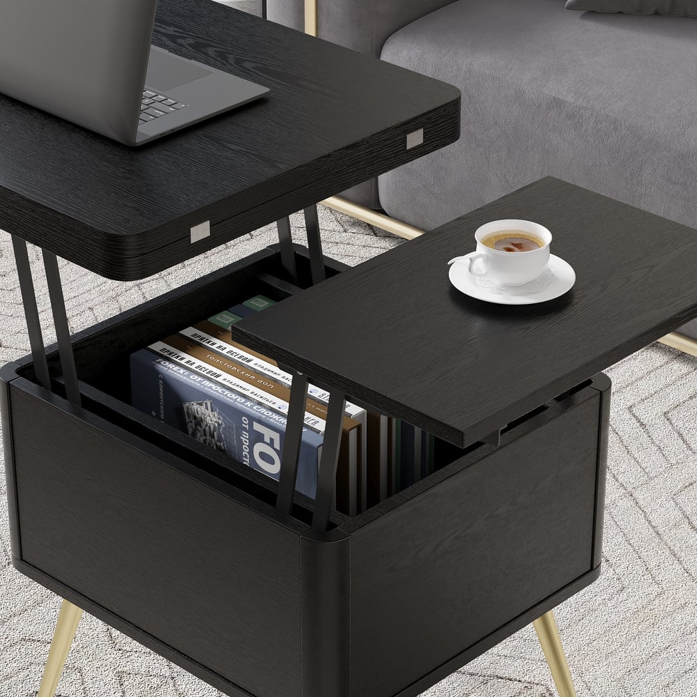 Modern Multi-functional Coffee Table Extendable with Storage & Lift Top in Black window image