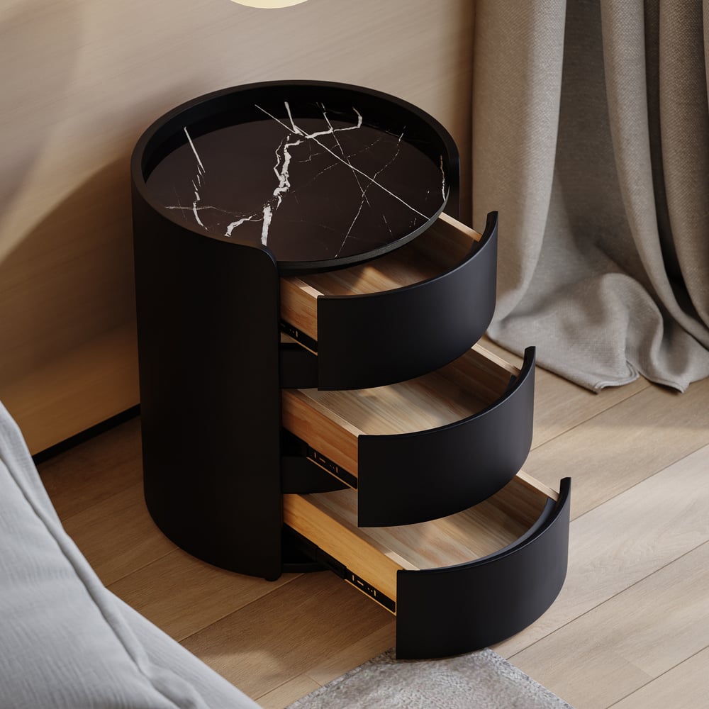 Tables de chevet blanches modernes avec 3 tiroirs en marbre et cuir image de fenêtre