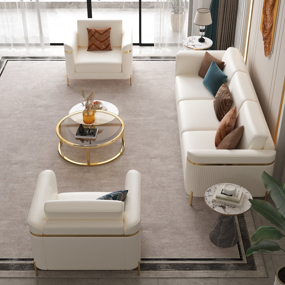 Vertex Modern Leather 3-Piece Living Room Sofa Set window image