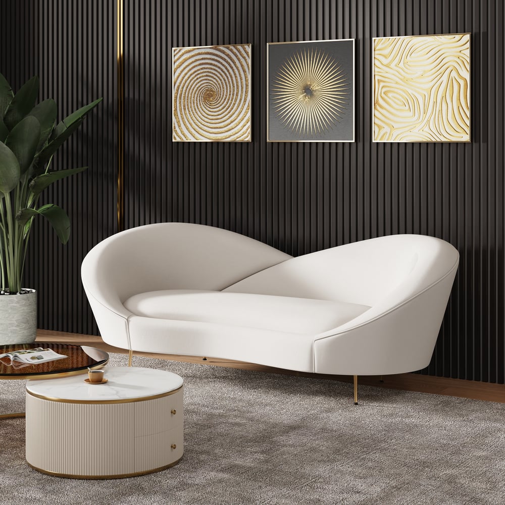 93" Modern White Velvet Upholstered Large 3-Seater Curved Sofa window image