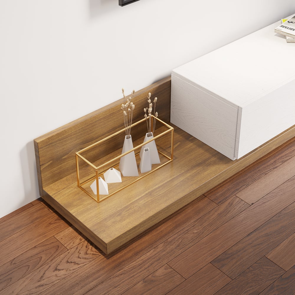 Extendable Floor White & Walnut TV Stand with 3 Drawers(47"-100") window image