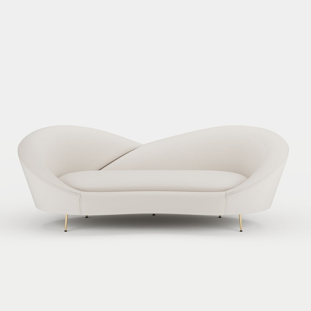 93" Modern White Velvet Upholstered Large 3-Seater Curved Sofa window image