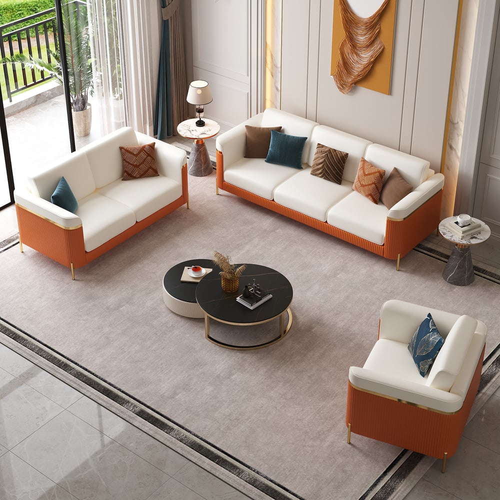 Set di divani da soggiorno in pelle moderna in 3 pezzi Vertex Immagine della finestra