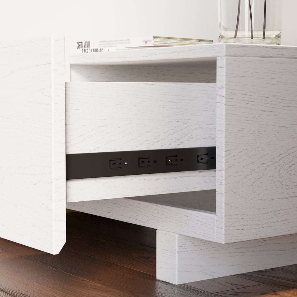 Extendable Floor White & Black TV Stand with 3 Drawers(47"-100") window image