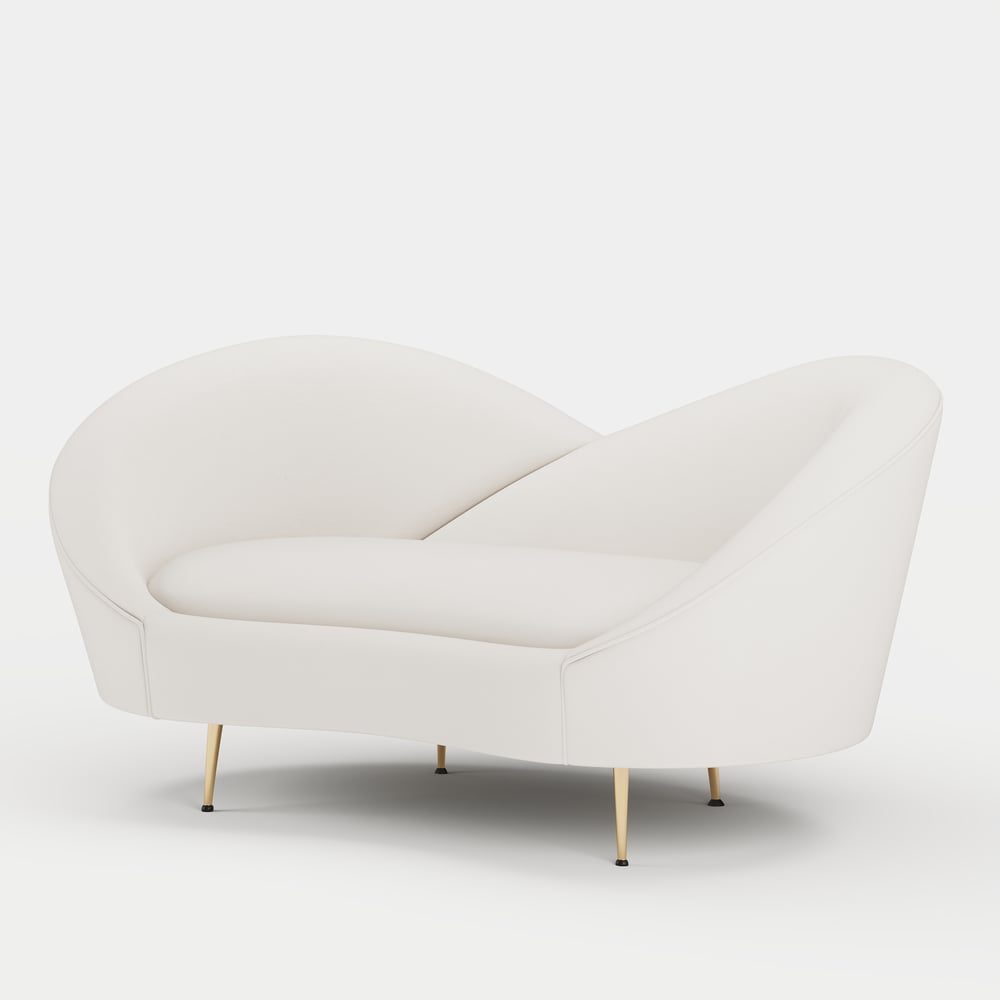 1600mm Modern White Velvet Upholstered Large 2-Seater Curved Sofa window image