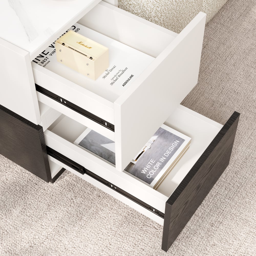 Sintered Stone Top Narrow Smart Side Table with Storage window image