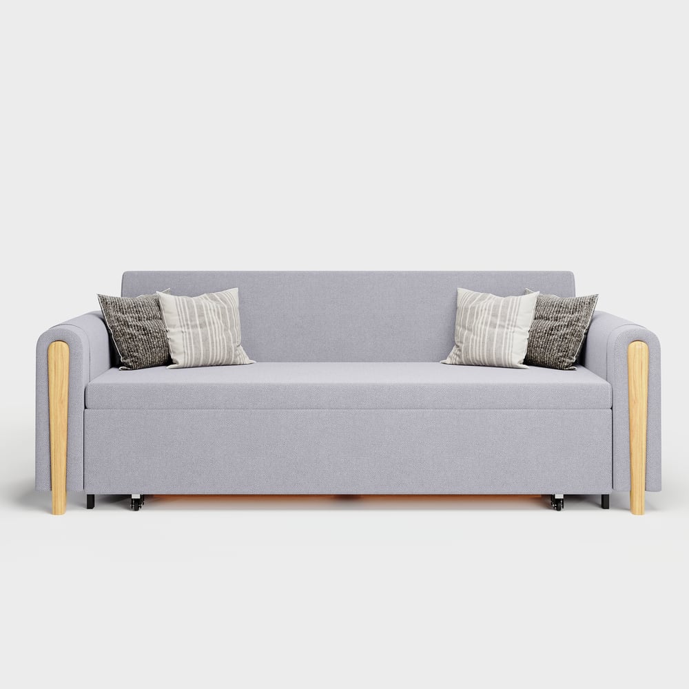 Divano letto convertibile in lino a 3 posti Queen da 82" Immagine della finestra