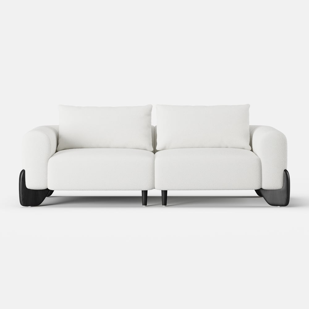 Curva 1980mm bílá Boucle čalouněná dřevěná noha 2-sedadlová pohovka obrázek okna