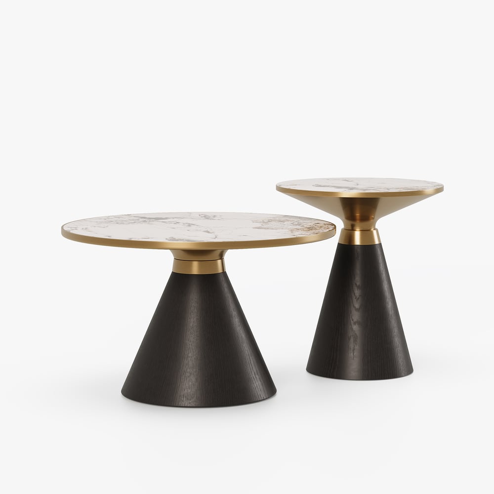 Ensemble de 2 tables basses rondes en pierre frittée noire (200 mm-700 mm) image de fenêtre
