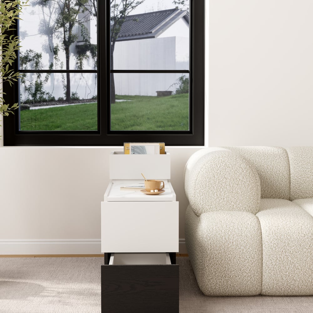 Sintered Stone Top Narrow Smart Side Table with Storage window image