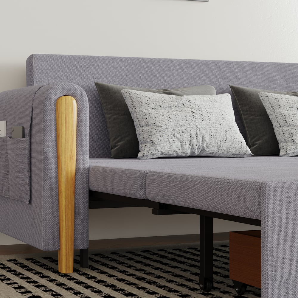 Divano letto convertibile in lino a 3 posti Queen da 82" Immagine della finestra