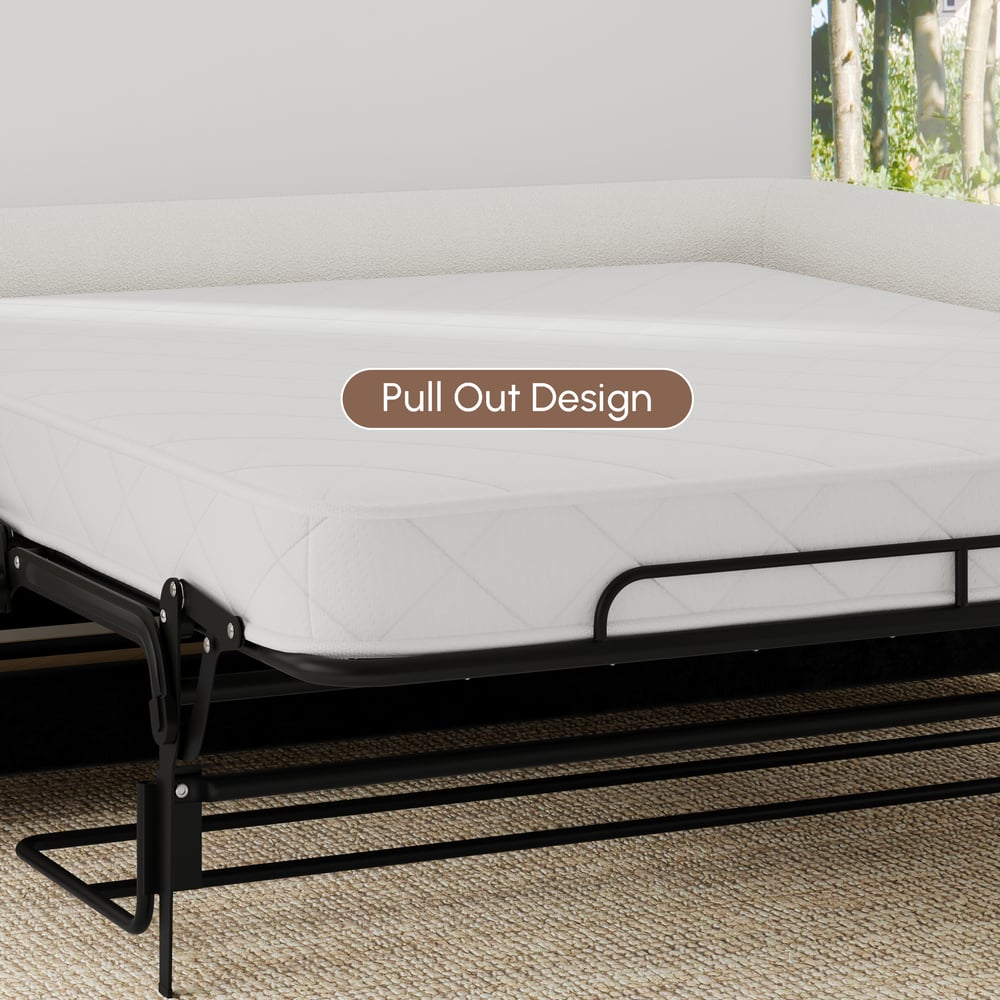 83" Curva Queen 3-Seater Boucle Pop Up Sleeper Sofa with Mattress window image