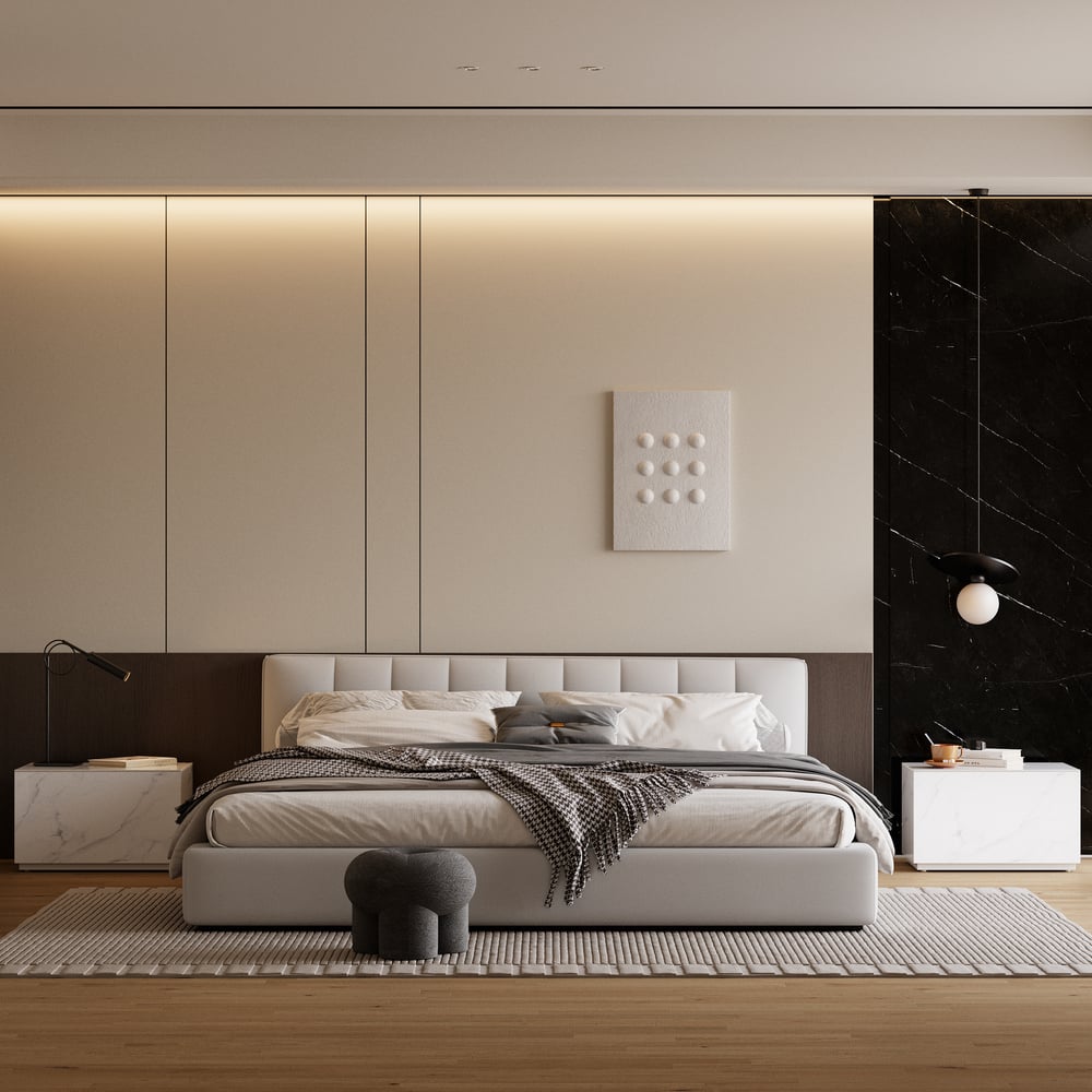 Mesita de noche de suelo de piedra sinterizada de 600 mm con cajón imagen de ventana