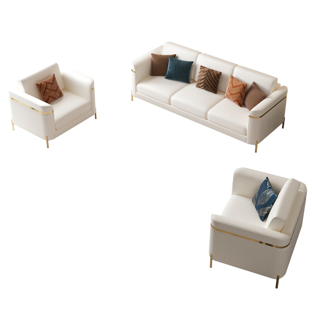 Vertex Modern Leather 3-Piece Living Room Sofa Set window image