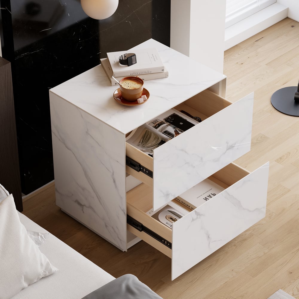 24" Sintered Stone Floor Nightstand with Drawer Set of 2 window image