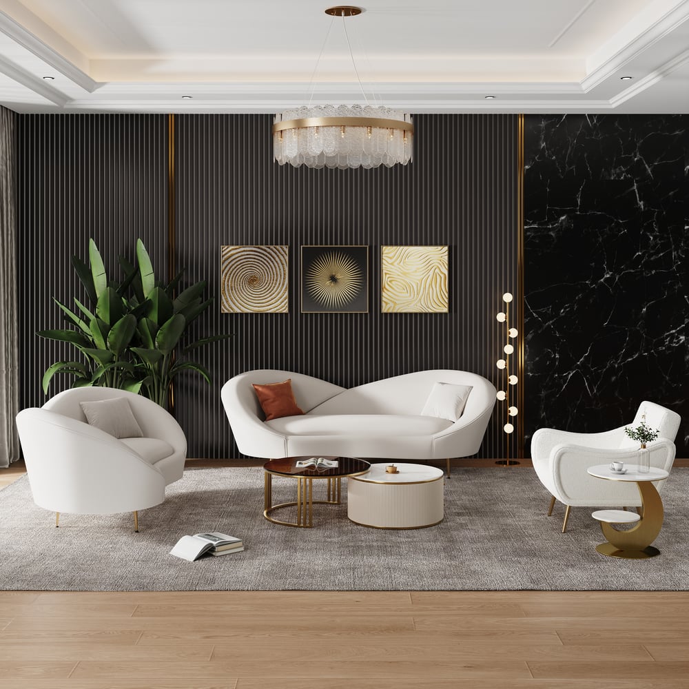 1600mm Modern White Velvet Upholstered Large 2-Seater Curved Sofa window image